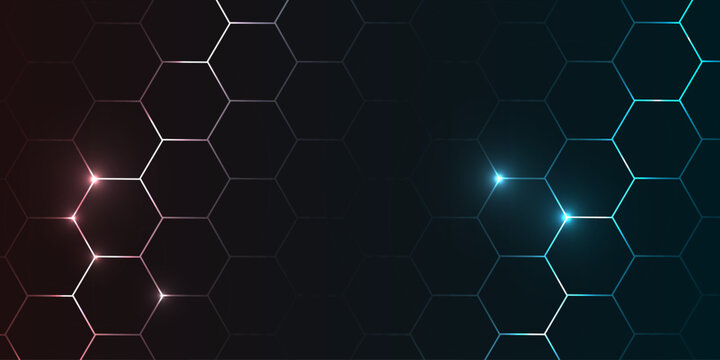 Futuristic neon pattern of glowing hexagons, abstract background, realistic vector bg for game, cyber, modern tech visuals, medicine, science, bio,  digital technology.