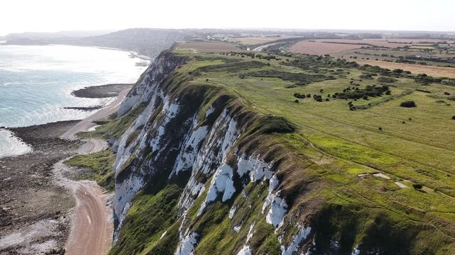 White cliffs of Dover coastline during a bright and sunny afternoon in England