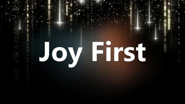 Joy First white sans-serif text is centered below a curtain of vertical glowing light streaks on a dark gradient background.