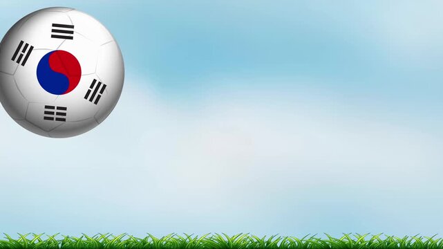 Bouncing Soccer Ball with South Korean Flag Pattern on Grass Field