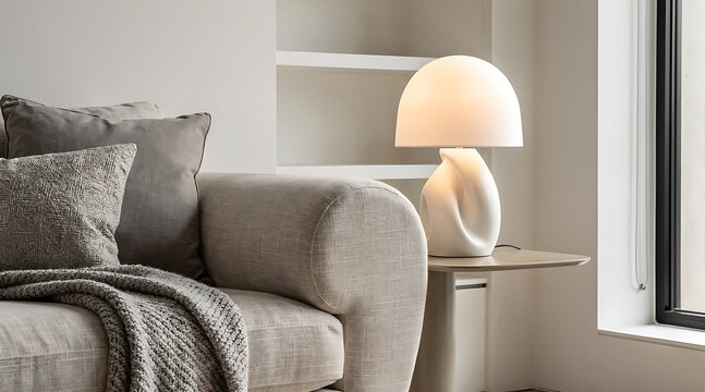 Cozy Living Room Interior with Sofa and Lamp.