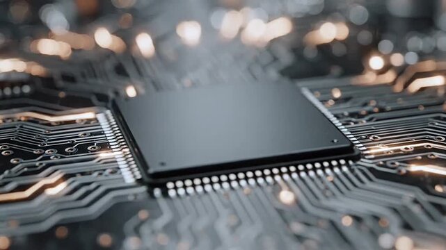 Modern microchip processor on electronic circuit board.