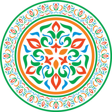 Colorful round border. Tatar national ornament. Ethnic pattern of the Turkic peoples. Asian frame, ring, circle.