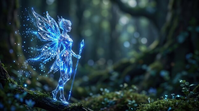 Crystal Fairy Guardian with Sapphire Butterfly Wings