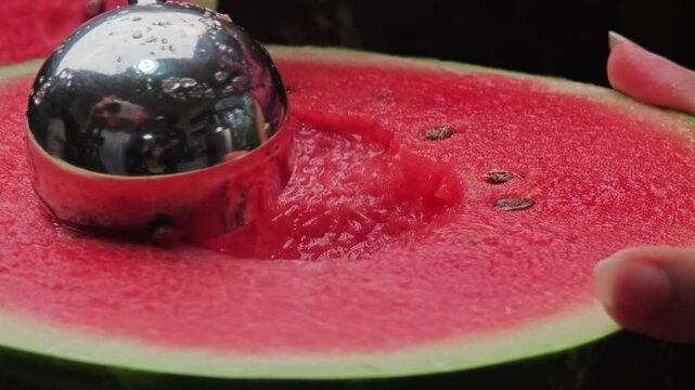 Fresh watermelon scoop in ball shape. 