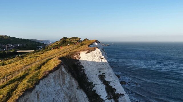 White Cliffs of Dover landscape view overlooking the sea during early morning light