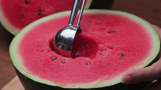 Fresh watermelon scoop in ball shape. 