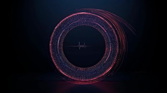 Abstract digital ring, glowing data circle, futuristic technology, neon pink dark background, infinite loop, neon light