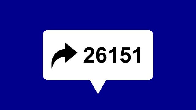 Animation of counting share concept. Share icon counter animation. Share counter from 0k to 50k with share logo. share counting animation on black background in 4k.