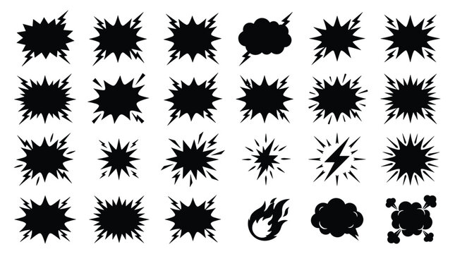 Black silhouette comic speech bubbles collection for communication design on white background