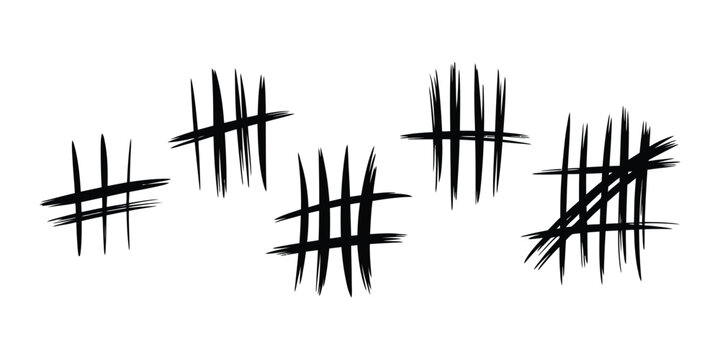 Tally Mark icon set, doodle counting symbols, hand drawn score tracking and counting marks, clean vector illustration