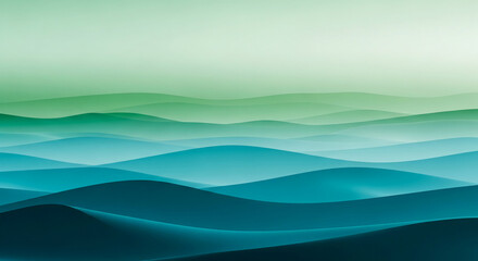 Naklejka premium Abstract undulating waves of green and blue, creating a serene and layered landscape, symbolizing depth, flow, and tranquility