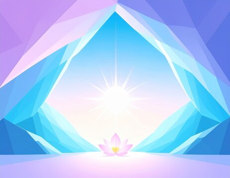a blue and purple background with a sun shining in the middle