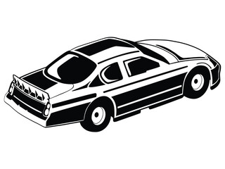 Naklejka premium Icon 1990s Japanese retro sport coupe drift tuning car drawing showcasing sleek fastback lines, custom rims, and lowering kit style.