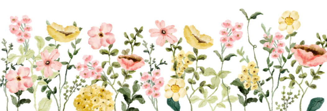 yellow pink wildflower watercolor border