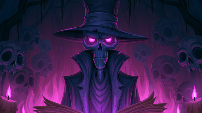 Scary polished cartoon game art with bold outlines and dark cel shaded 3d foreground