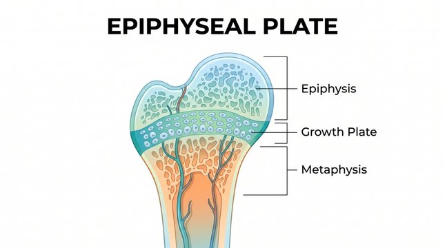 Anatomical Diagram Explaining the Structure and Development of Epiphyseal Plates in Growing Human Long Bones