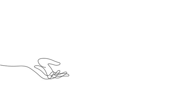 one line drawing continuous of hand releasing dove flying peace day and freedom concept 4k motion graphic