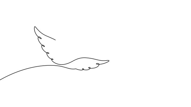 white dove flying with olive branch one line continuous
