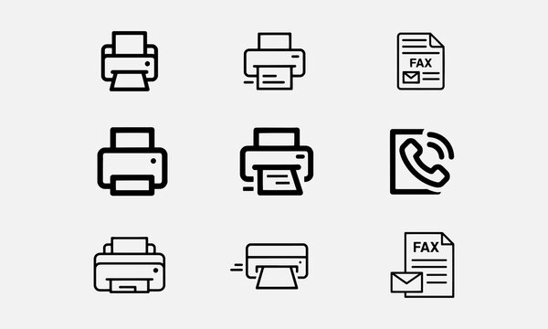 Printer line art icon and print symbol, fax sign