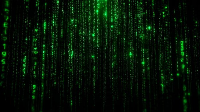 Falling Green Digital Code Stream Background