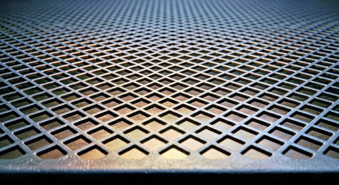 Dark Metal Grate With Diamond Pattern on Black Surface
