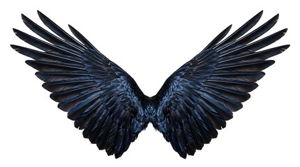 Fototapeta premium Majestic black raven wings spread wide isolated on white background