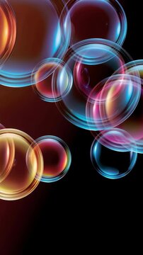 Transparent soap bubbles floating gracefully on an isolated background, vertical video featuring realistic bubble animation for overlays and visual effects