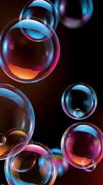 Transparent soap bubbles floating gracefully on an isolated background, vertical video featuring realistic bubble animation for overlays and visual effects