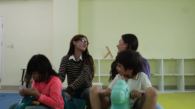 The teacher told a story and invited the children to participate in classroom activities.