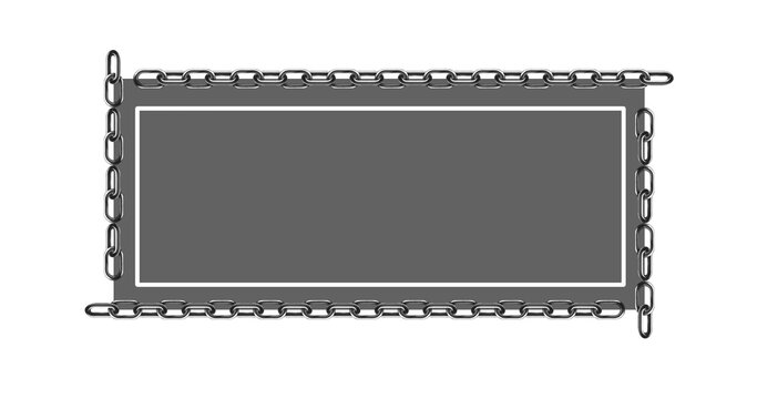 Grey rectangular text box with inner white border and outer chain frame