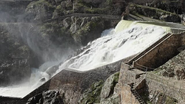 Water release, due to heavy rains, at the El Villar Dam in the province of Madrid, Spain