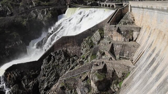 Water release, due to heavy rains, at the El Villar Dam in the province of Madrid, Spain