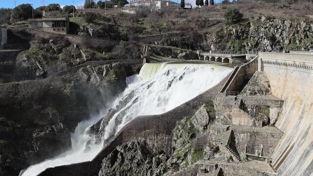 Water release, due to heavy rains, at the El Villar Dam in the province of Madrid, Spain