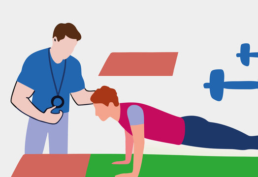 Personal Trainer Coaching a Client. Fitness and Gym Vector