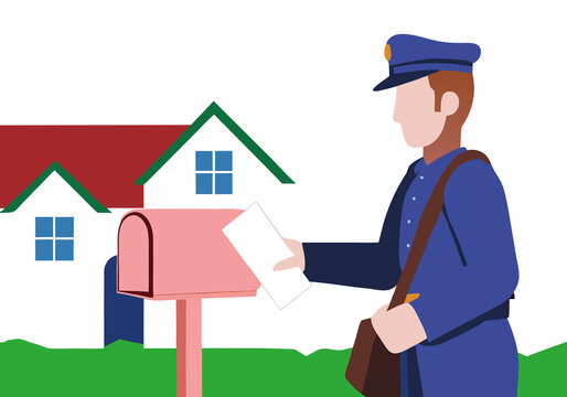 Mail Carrier Delivering a Letter. Postal Service Vector Illustration.