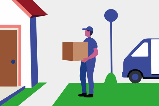 Delivery Driver with a Package. Shipping and Logistics Service