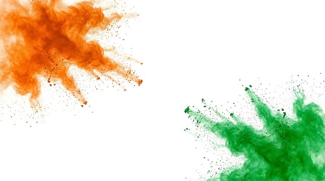Orange and green paint splashes on a bright surface