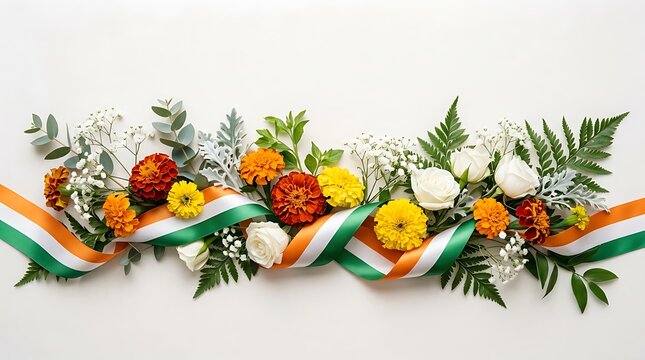 Colorful flowers with indian flag colors ribbon decoration