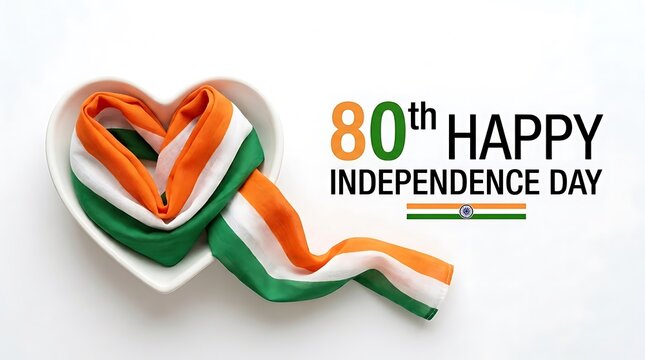 80th happy independence day india heart ribbon design