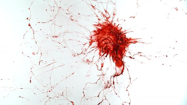 Super Slow Motion Shot of Blood Splatter Isolated on White Background at 1000fps.