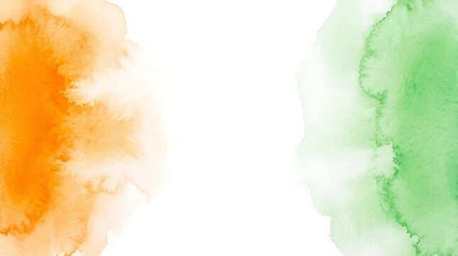 Orange and green watercolor paint splashes on paper