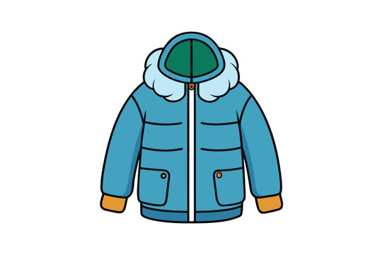 Winter puffer jacket with fur collar vector illustration isolated on white background