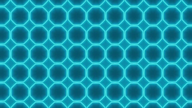 Hexagonal led data flow animation seamless tech background, with glowing blue, grid motion hexagonal pattern