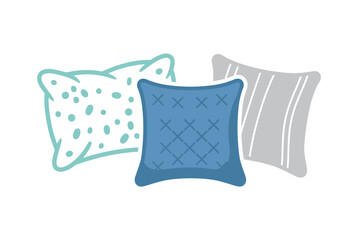 Obraz premium Three Decorative Throw Pillows in Teal, Blue and Gray