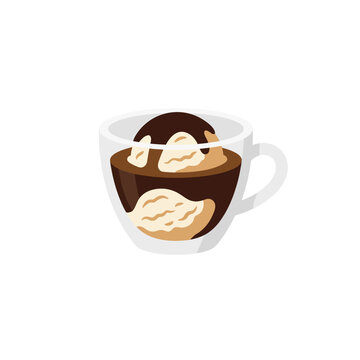 A glass cup filled with chocolate pudding and cream swirls