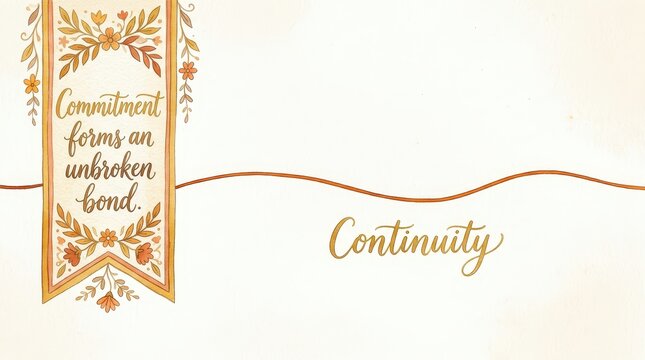Inspirational quote about commitment and continuity, beautiful calligraphy and floral design, for motivation and positivity