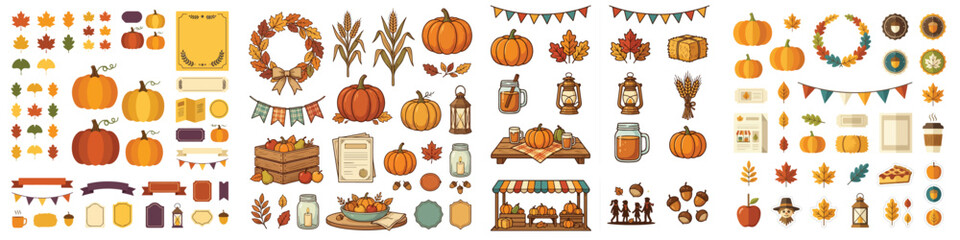 Vector collection of a festive autumn event pack on a white background © Gusti