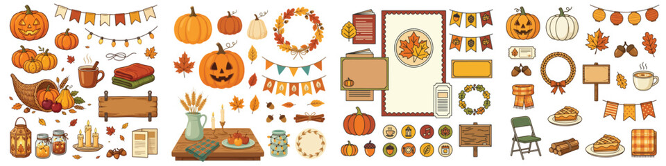 Vector collection of a festive autumn event pack on a white background © Gusti