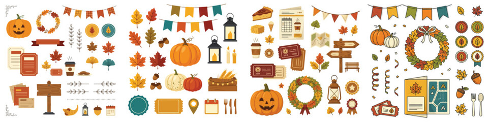 Vector collection of a festive autumn event pack on a white background © Gusti